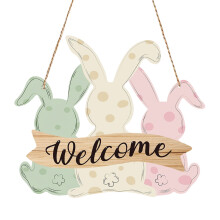 Plaque de porte en bois à suspendre avec lapin de Pâques