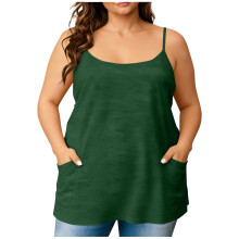 Camiseta de tirantes tipo halter de cuello redondo, estilo casual, de talla grande, para mujer, con bolsillos en el pecho. Camisola básica suave y