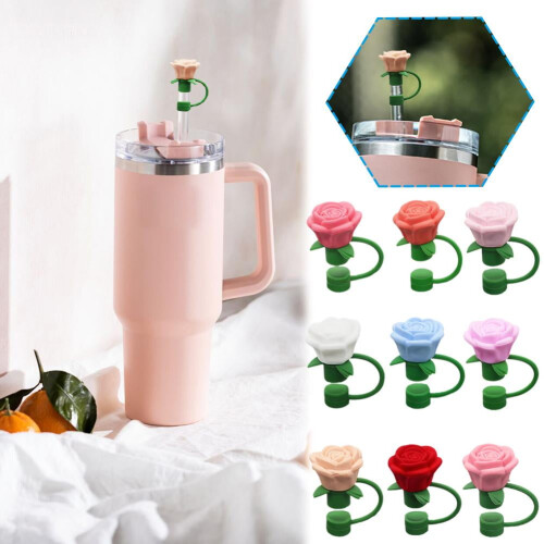 Καπάκι Σιλικόνης με Καλαμάκι Rose για Καλαμάκια 10mm 2