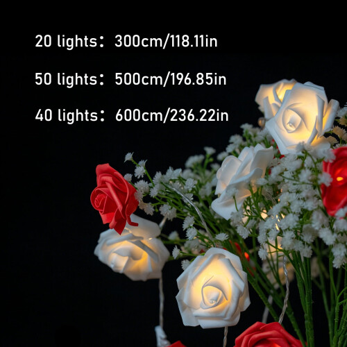 40-LED rosljusslinga, 5,8 m, varmvit, batteri 2