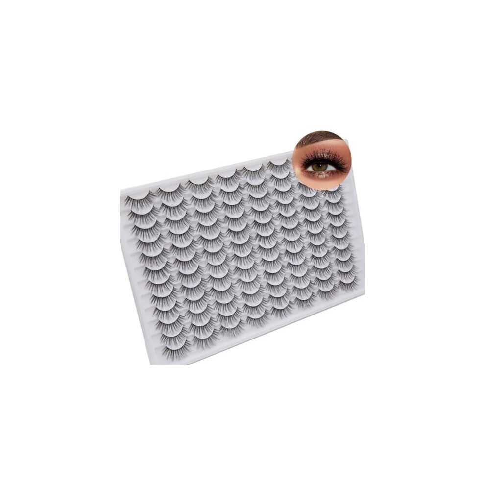 False Eyelashes Faux Mink 14mm Wispy 3D Cat Eye 48 Pairs