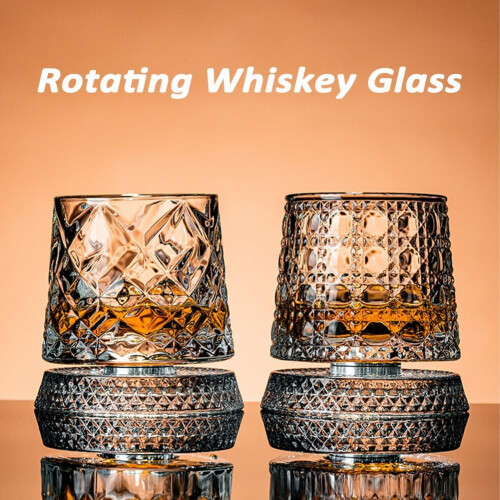 Drehbare Whiskygläser, Kristallbecher, 2 Stück 2