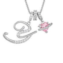 Pink Heart Diamond Crystal Initial Pendant Necklace Women