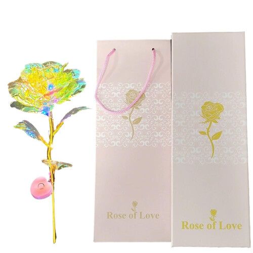 Rosa artificiale a LED, in plastica, 25 cm, multicolore