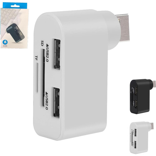 Hub USB giratório 4 em 1 com divisor para laptop, notebook e PC – Compatível com dispositivos USB-A
