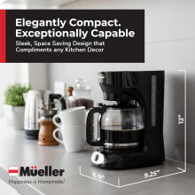Cafetière à filtre 12 tasses avec carafe en borosilicate, arrêt automatique, filtre réutilisable, système anti-gouttes, maintien au chaud et