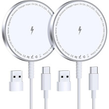 MagSafe-laddare: Magnetisk trådlös laddare för iPhone 16/15/14/13/12 och AirPods 4-2Pro, aluminium, USB-C/A, ultratunn