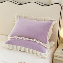 Lot de 2 taies d'oreiller Queen, 100 % coton chambray, bordure Ă volants et fermeture portefeuille, violet clair, lavables en machine