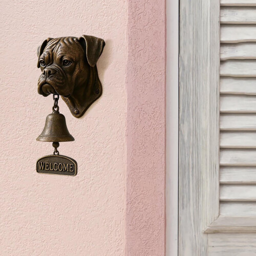 Κουδούνι πόρτας Dog Welcome – Επιτοίχιο κουδούνι Bulldog με αντίκα μεταλλική διακόσμηση 1