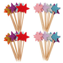 50Pcs Assorted Color Cake Toppers Reusable Wooden Decoration For Theme Party