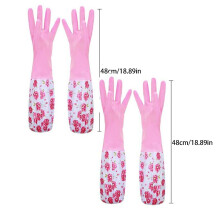 Lot de 2 gants de vaisselle imperméables en latex de caoutchouc, manchette longue moyenne, doublure floquée, pour le nettoyage de la maison et de