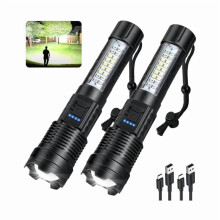 Wiederaufladbare ZC-Taschenlampen, 990.000 Lumen, 2er-Pack, 7 Leuchtmodi, 5000 mAh, 12 Stunden Laufzeit, IPX7 wasserdicht – ideal für