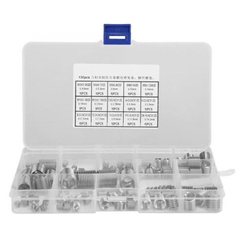 Kit de insertos helicoidais de aço inoxidável com rosca, 140 peças