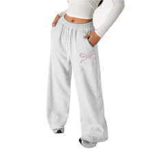Girls Bow Drawstring Pants Loose Fit Lightweight Straight Leg Athletic Casual Joggers for Play and Everyday Comfort,Z04 White,4-5 Years