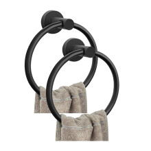 Anneau porte-serviettes mural rond RUseeN, acier inoxydable 304 (noir, lot de 2) – Compatible avec les fixations standard