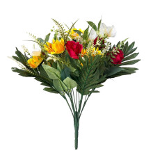 Fleurs artificielles de 47 cm pour vase funéraire – Lys jaune, coquelicot rouge, marguerite ; décoration commémorative estivale, usage