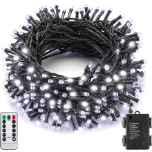 16ft 50-LED Battery Christmas Lights, Black Wire, 8 Modes, Waterproof Remote & Timer, Cold White – Compatible with Indoor/Outdoor Use