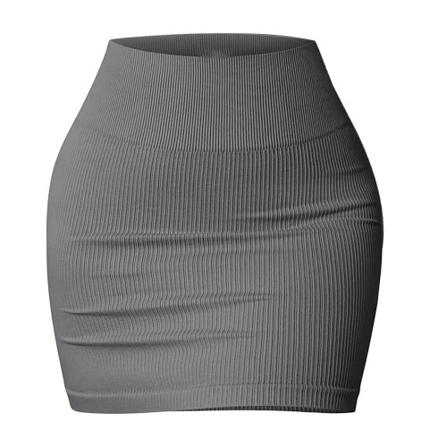 Dames basic kokerrok met hoge taille, elastisch model, geribbelde gebreide korte bodycon rok
