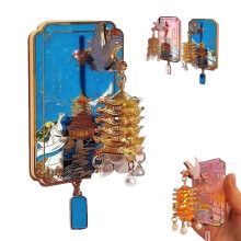 Yellow Crane Tower LED fridge magnet cherry blossom blue