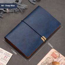 Retro navulbaar notitieboek van PU-leer met donkerblauwe voering.