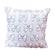 Housse de coussin décorative pour la Saint-Valentin, 44 x 44 cm, en polyester peluche à sequins avec nœud papillon, idéale pour canapé, fauteuil