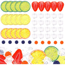 135 décorations de fruits artificiels : fraise, pomme, citron, kiwi, pastèque, cerise, framboise — Compatibles avec les modèles de glaçons