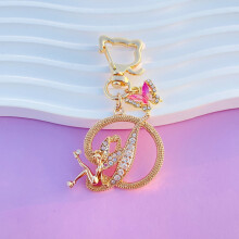 Boutique Angel A-Z 26 Initial Letters Butterfly Keyring Crystal Metal Keychain Bag Pendant Mother's Day Gift Women Girl Jewelry