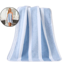 Serviette de bain en polaire corail 140 x 70 cm – Ultra-absorbante, séchage rapide, douce et non pelucheuse, larges rayures – Idéale pour la