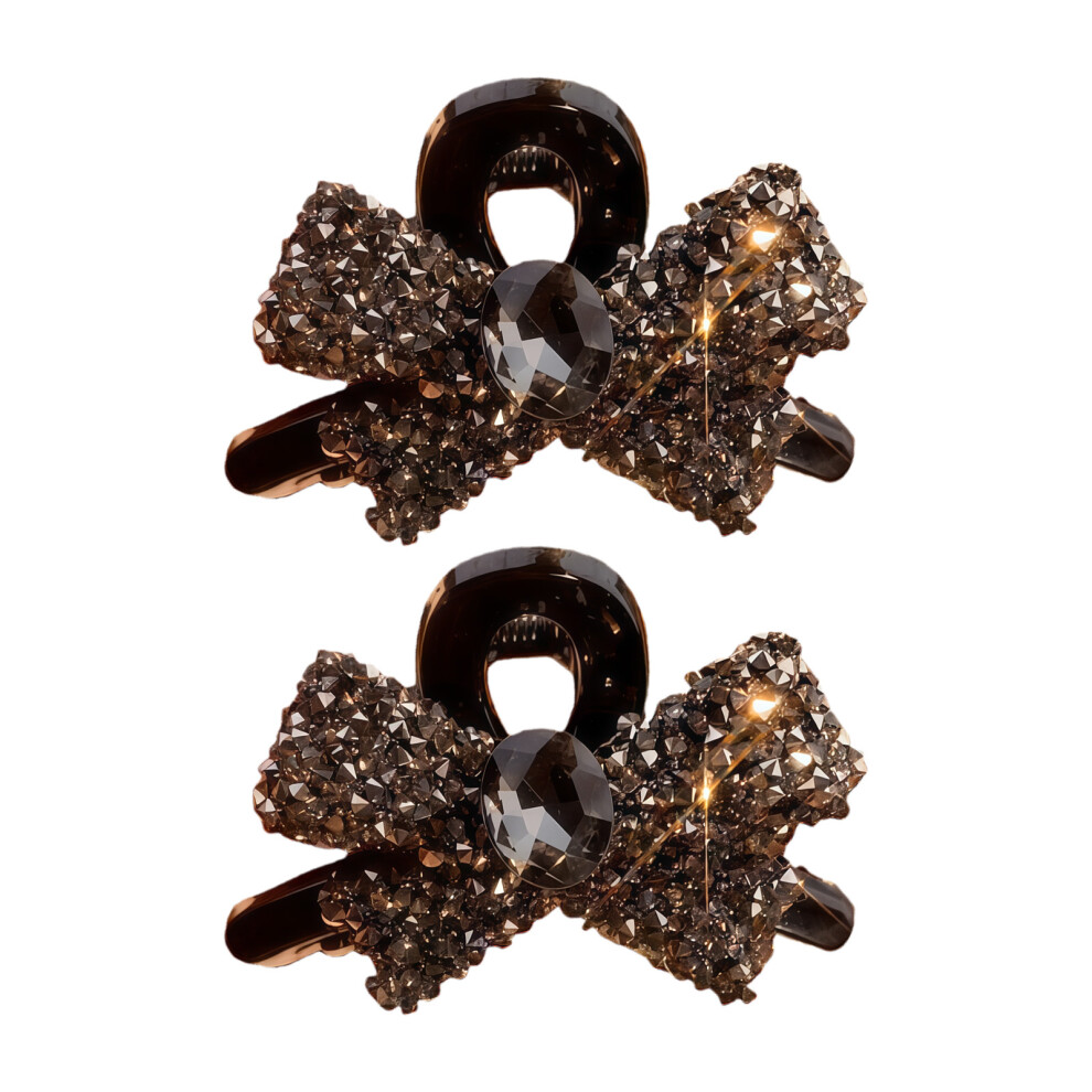 Black 2Pcs Hair Accessory Claw Clip With Sparkling Rhinestones