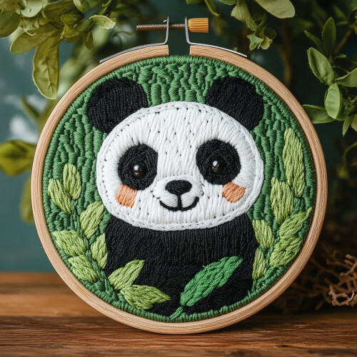 Χαριτωμένο κιτ βελόνας διάτρησης Panda για αρχάριους – Σετ κεντήματος με νήμα DIY με