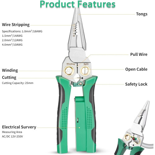 8-in-1 Wire Stripping Pliers with Voltage Tester, Multi-function Electrician's Tool, Compatible with Standard Wires 2