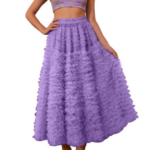Gonne lunghe in tulle da donna, gonna lunga elegante e fluida a vita alta in stile tutù per feste.