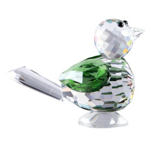 Detailed Carved Crystal Bird Sculpture with Base For Art-Green