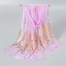 Xale de seda fina com estampa de pavão em hot stamping – gaze transparente multicolorida, lenço bordado para banquetes/casamentos, proteção