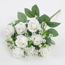 Bouquet de roses en soie réalistes à longues tiges, 40 cm, rose clair – Décoration de centre de table pour mariage et vase pour la maison