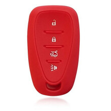 Siliconen beschermhoes met 4 knoppen voor autosleutel/sleutelhanger, geschikt voor Chevrolet Malibu, Chevy en Camaro (2016, 2017-2019) (rood)