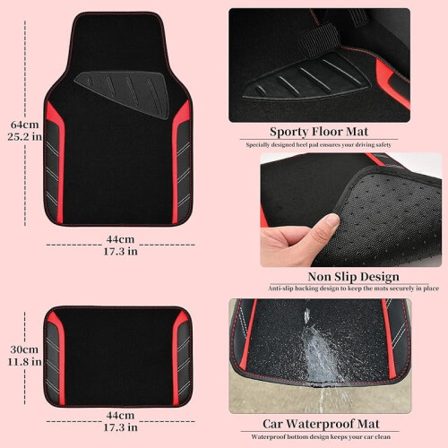 Conjunto de capa de volante em couro e tapetes de microfibra impermeáveis – Ajuste universal para 95% dos sedãs/SUVs, 14,5-15 polegadas, 2