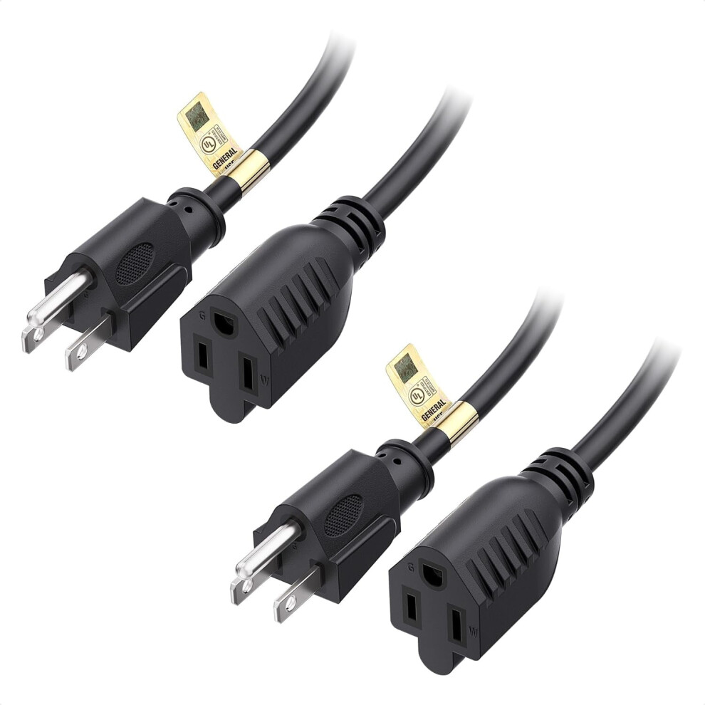 Ul Listed 2-Pack 16 Awg Heavy Duty 13A Power Extension Cord - 10Ft, 3 Prong Power Cord Extension, Nema 5-15P To Nema 5-15R, Black 9071309815931