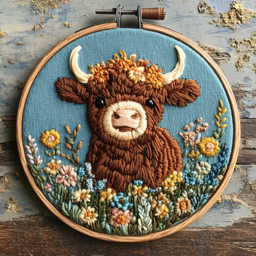 Χαριτωμένο κιτ βελόνας διάτρησης Baby Brown Highland Cow για αρχάριους – Σετ κεντήματος DIY