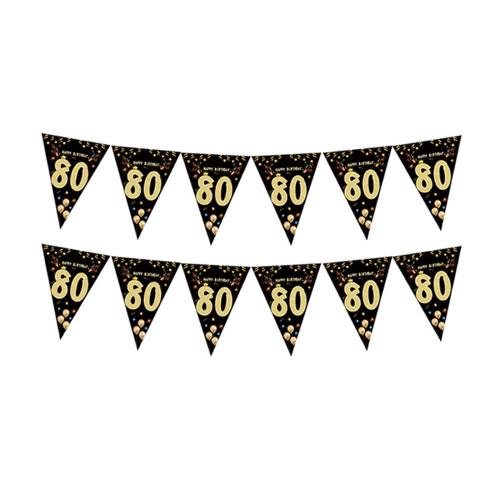 Bandeirinhas triangulares pretas e douradas – 12 peças