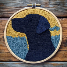 Zestaw igieł dziurkaczowych Black Labrador dla początkujących – zestaw do haftu DIY z nadrukowanym wzorem, tamborkiem i włóczką (20 x 20 cm),