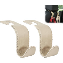 Bilbarnstol Nackstöd H Universell Bilförvaringshängare Läder med Metall Bilbarnstolsryggstöd Organizer för Handväska Plånbok Kappa Beige2Pack