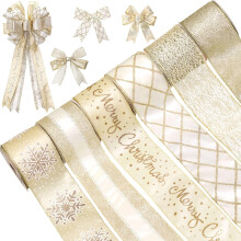 Champagnergoldenes, drahtverstärktes Weihnachtsband, 6,35 cm (2,5 Zoll), 6 Rollen (insgesamt 32,7 m/36 Yards) für Baum, Kranz und