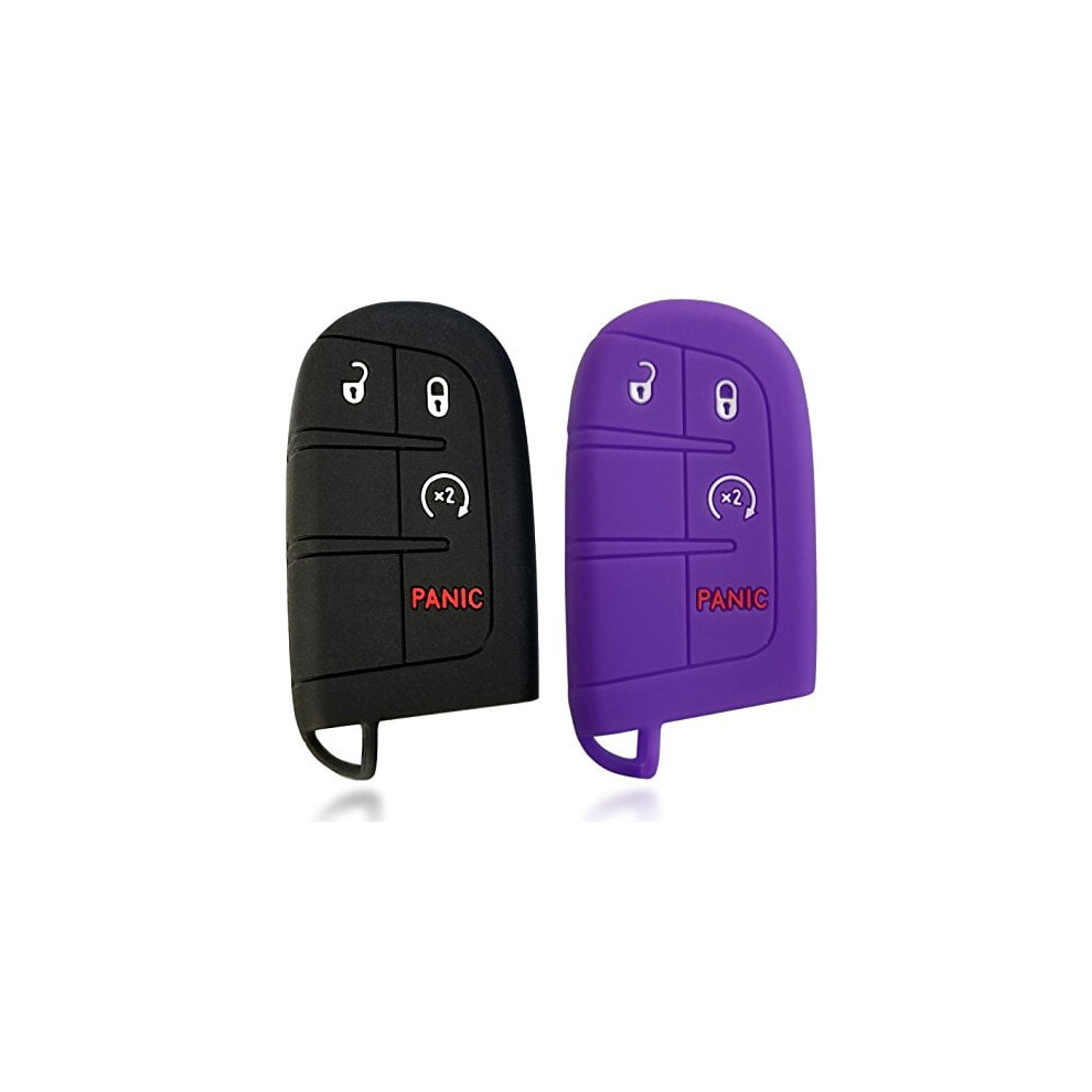 2Pcs 4-Button Silicone Key Fob Protector For Dodge Ram, Durango, Challenger, Jeep Grand Cherokee Â Compatible With Smart Key ( & Purple) Black/Purple 9485826479611