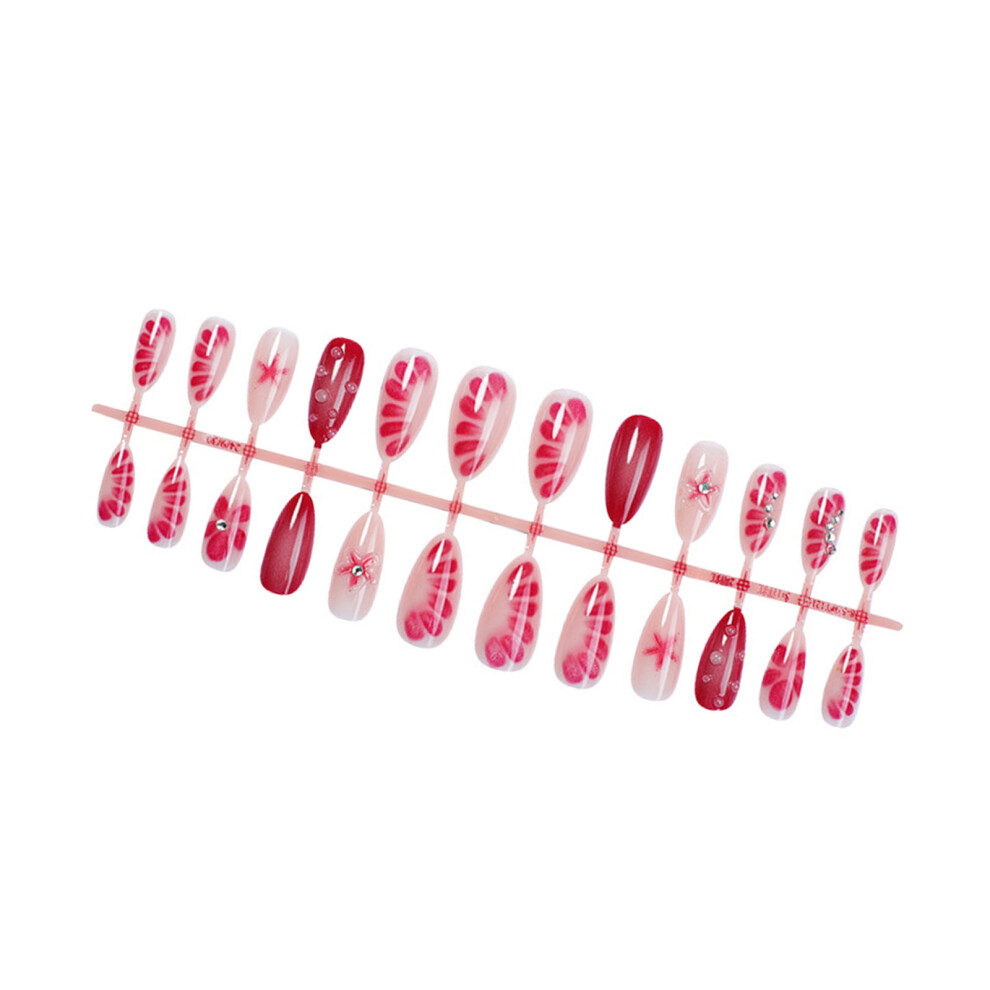 24 Pcs Almond Shape Press On Nails Rhinestones Acrylic False Nails Glossy Artificial Nails Flowers on Nails