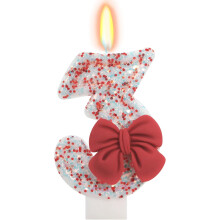 Birthday Candle for Cake, Red Bow Number Candles, 2.76 inch Cake Topper Decoration for Birthday Party (Number 3)
