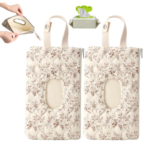 Gesteppte Windeltasche mit Blumenmuster und Feuchttuchhalter (2 Stück)