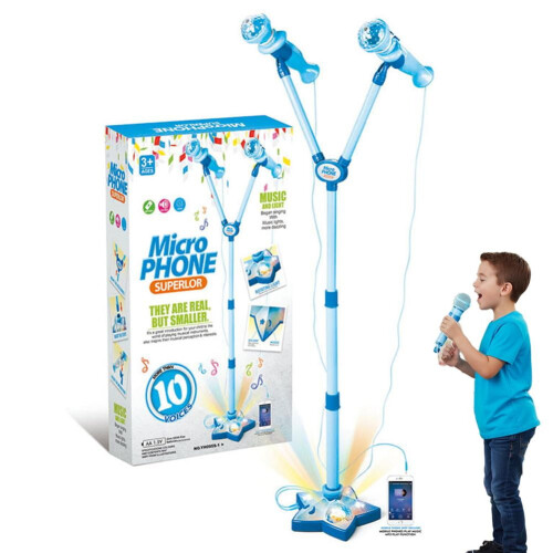 Kids Karaoke Machine with Stand, Lights, 1-2 Mics