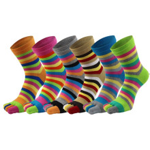 6 perechi de șosete cu cinci degete din bumbac pentru femei, cu gleznă, curcubeu, colorate, cu dungi, respirabil, cu degete separate, pentru