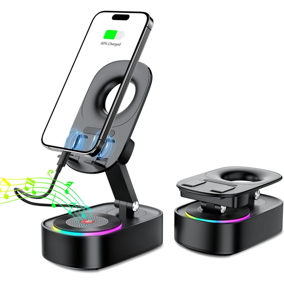 5-In-1 Wireless Induction Speaker & Phone Stand With Rgb Lights, Rechargeable, Compatible With Iphone & Android 9418476592638